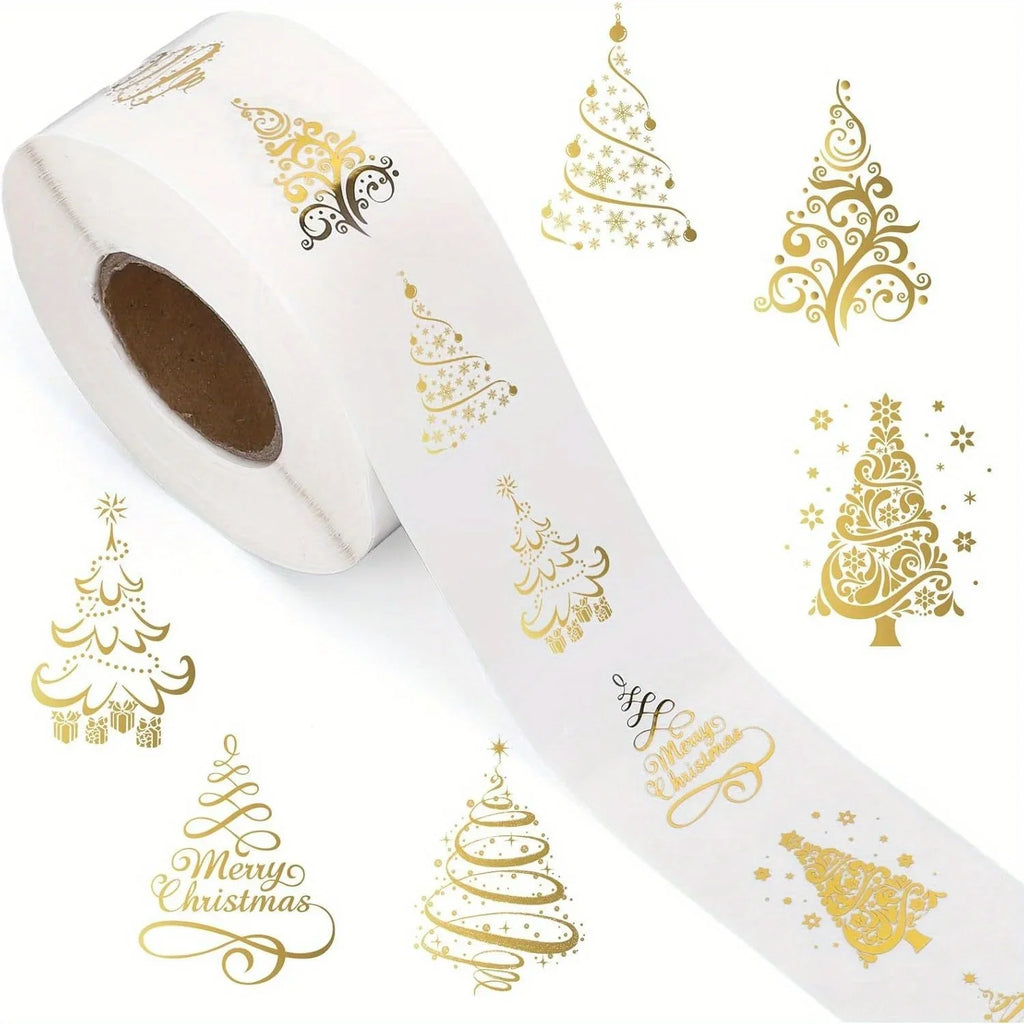 500pcs Gold Foil Christmas Tree Stickers – Clear Vinyl Decals