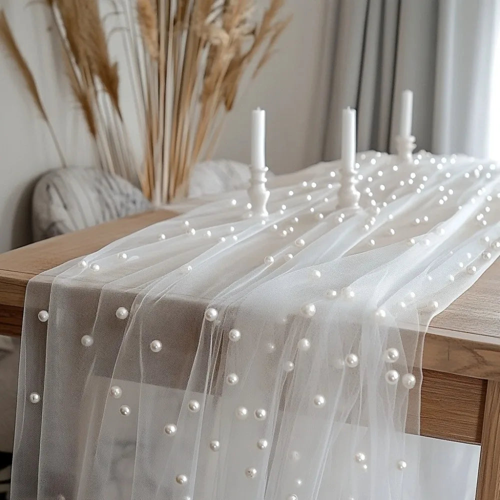 Pearl Tulle Sheer Table Runner 0.75×3M – Wedding & Party Décor