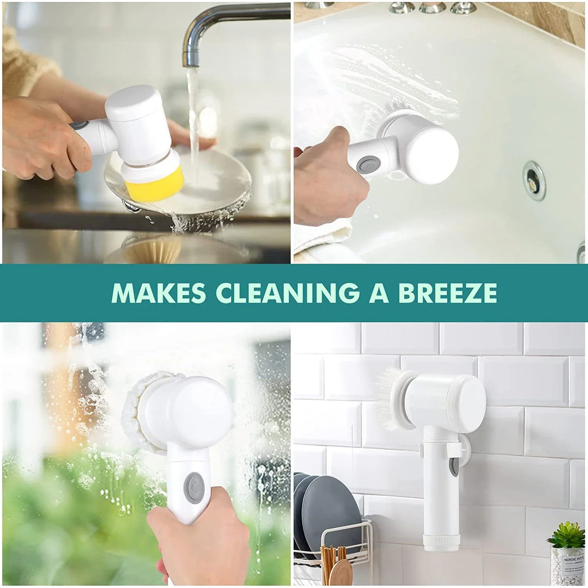 5-in-1 Wireless Electric Spin Scrubber USB Rechargeable Brush