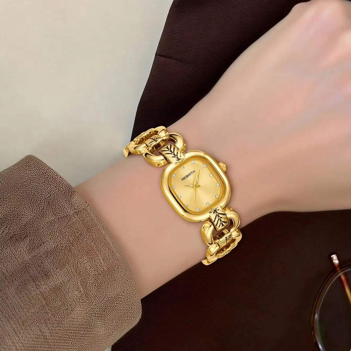 REBIRTH Women's Retro Gold Quartz Watch – Elegant Daily Wear