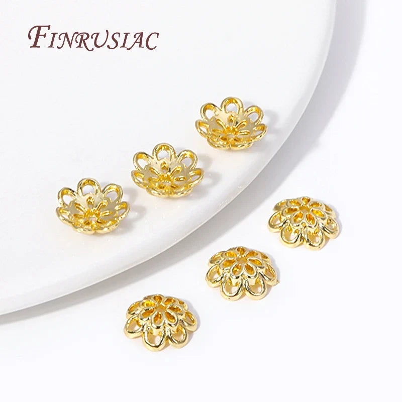 10mm 18K Gold Plated Hollow Flower Bead Caps for DIY Jewelry