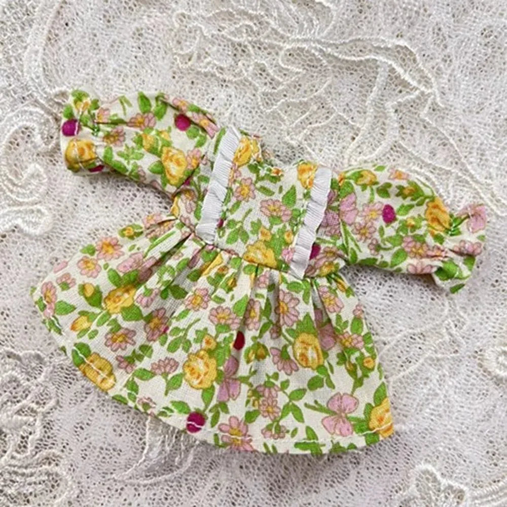 Printed Long Sleeve Doll Dress – 1/12 BJD OB11 Clothes