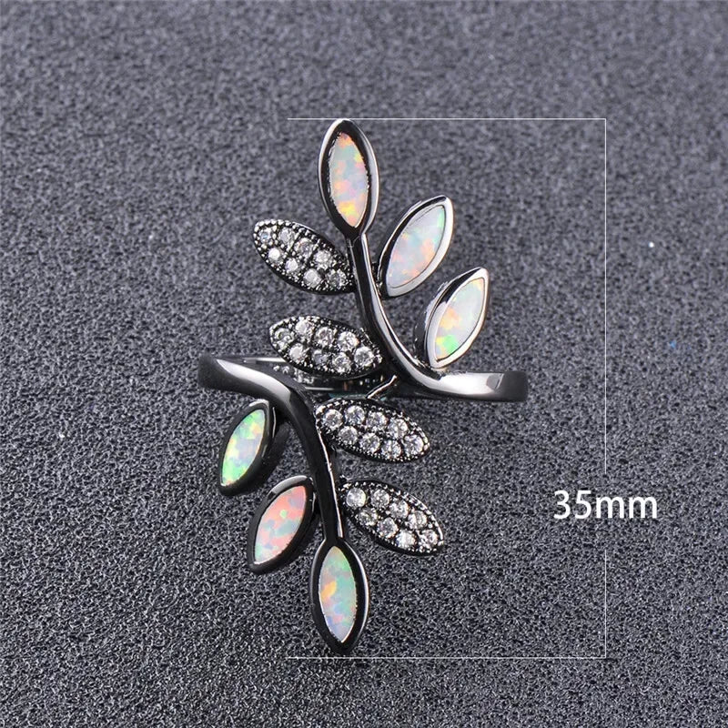White Simulated Opal Zircon Ring – Black Gold Women's Jewelry