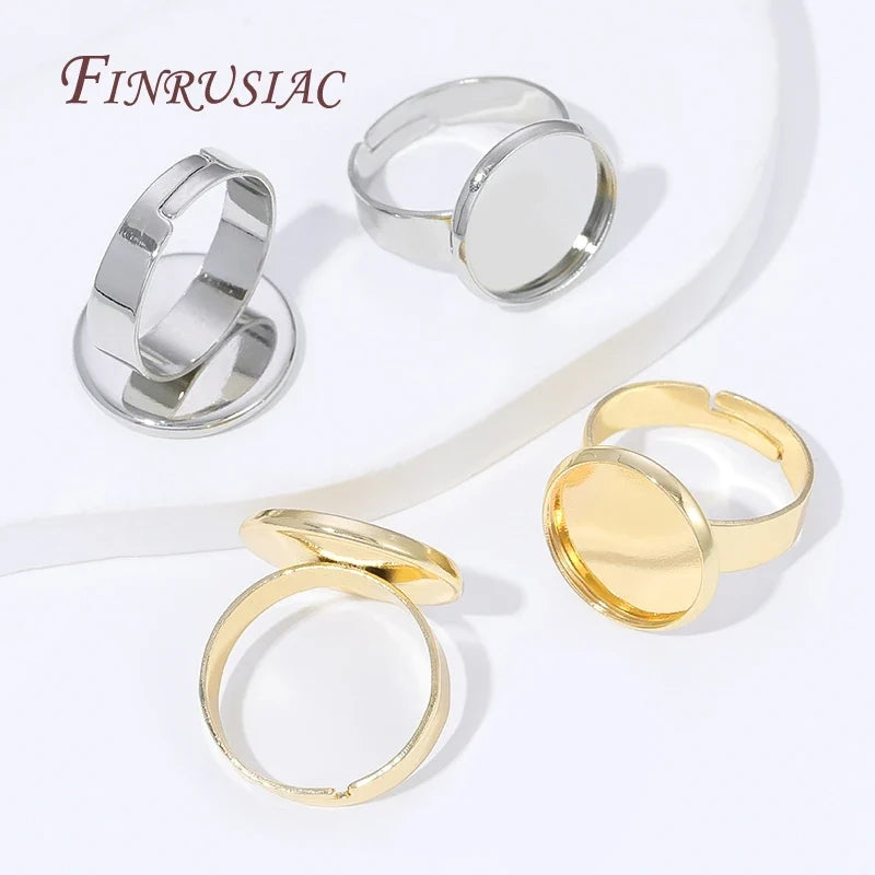 14K Gold Plated Adjustable Ring Settings Blank Bezel DIY Jewelry