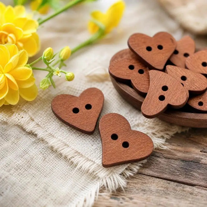100pcs Wooden Sewing Buttons – Heart & Star DIY Craft Set