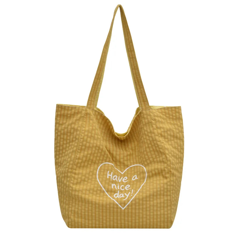 Korean Polka Dot Canvas Tote Bag – Large Shoulder Handbag