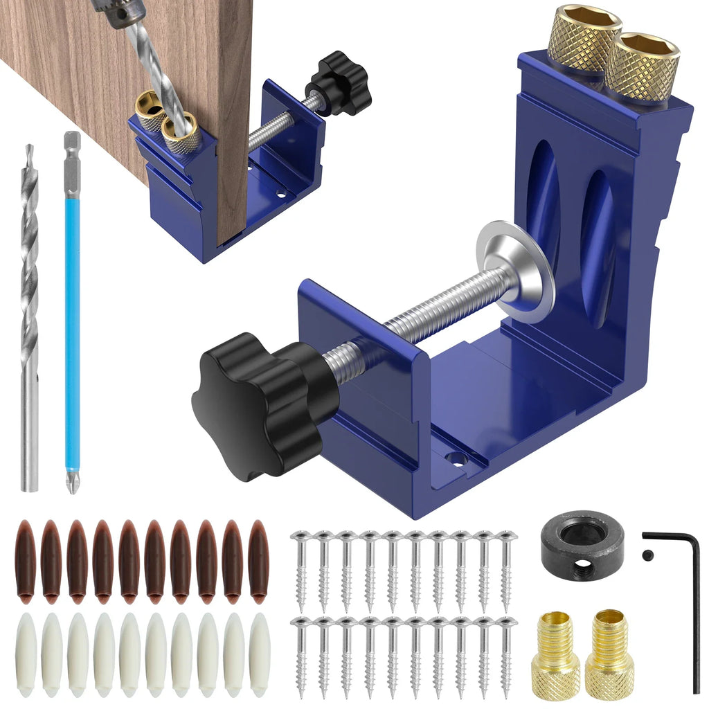 47-Pc Pocket Hole Jig Kit – 15° Angle Drill Guide for Woodworking