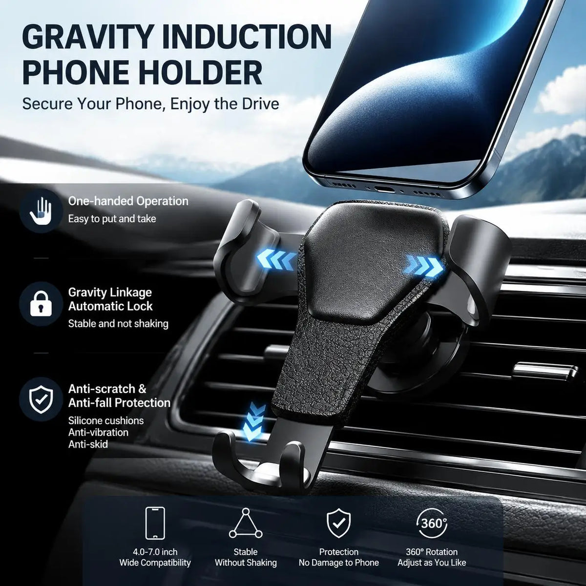 STONEGO Gravity Car Phone Mount – Air Vent Clip 360° Holder