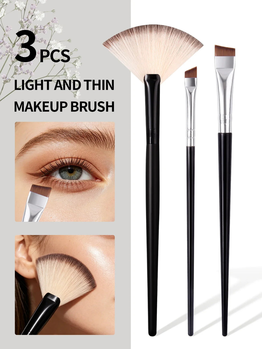 Nixie 3-Piece Makeup Brush Set – Highlighter, Eyebrow & Eyeliner