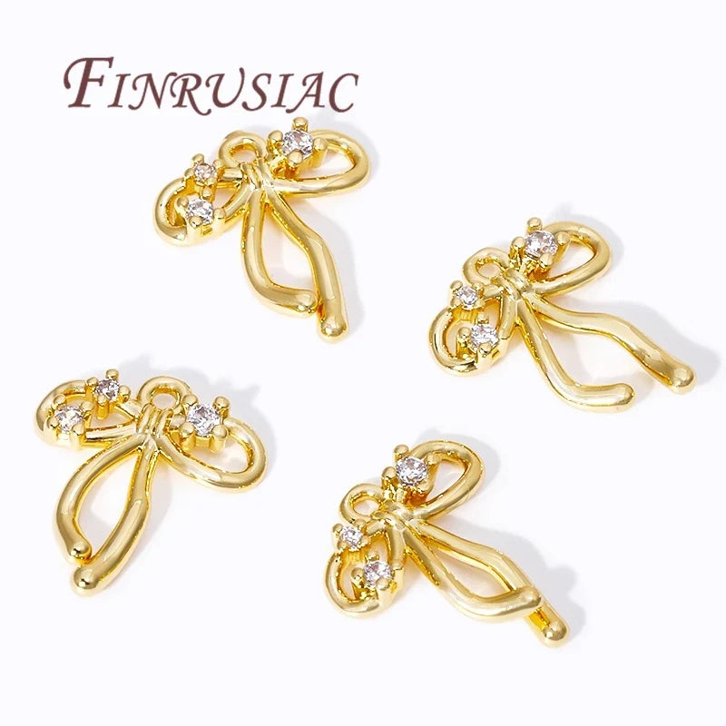 18K Gold Plated Zircon Bow Pendant Charms | DIY Jewelry Findings
