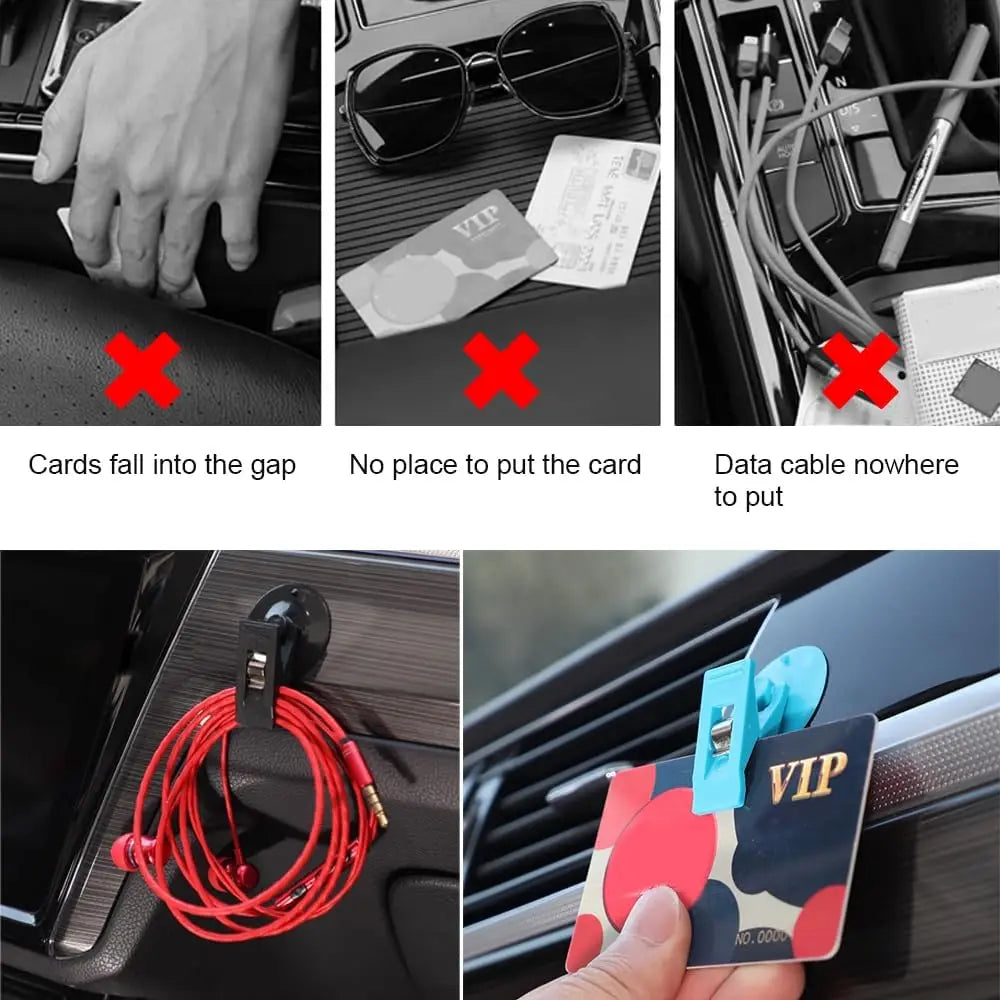 4pcs Car Suction Cup Clips – Sunshade, Card & Glasses Holder