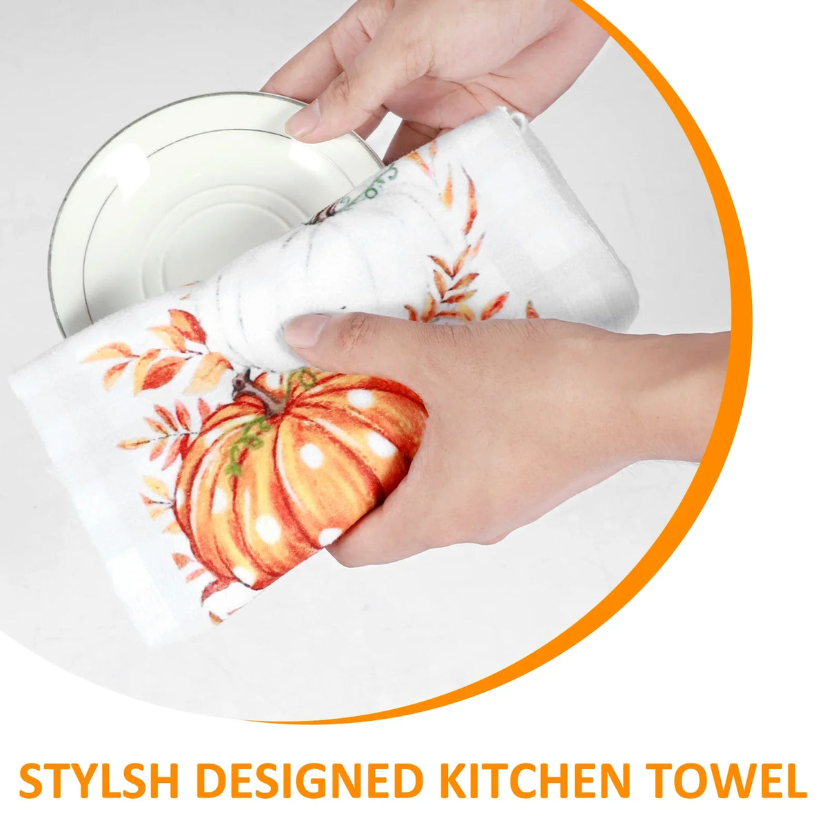2-Pack Fall Pumpkin Microfiber Kitchen Dish Towels | Autumn