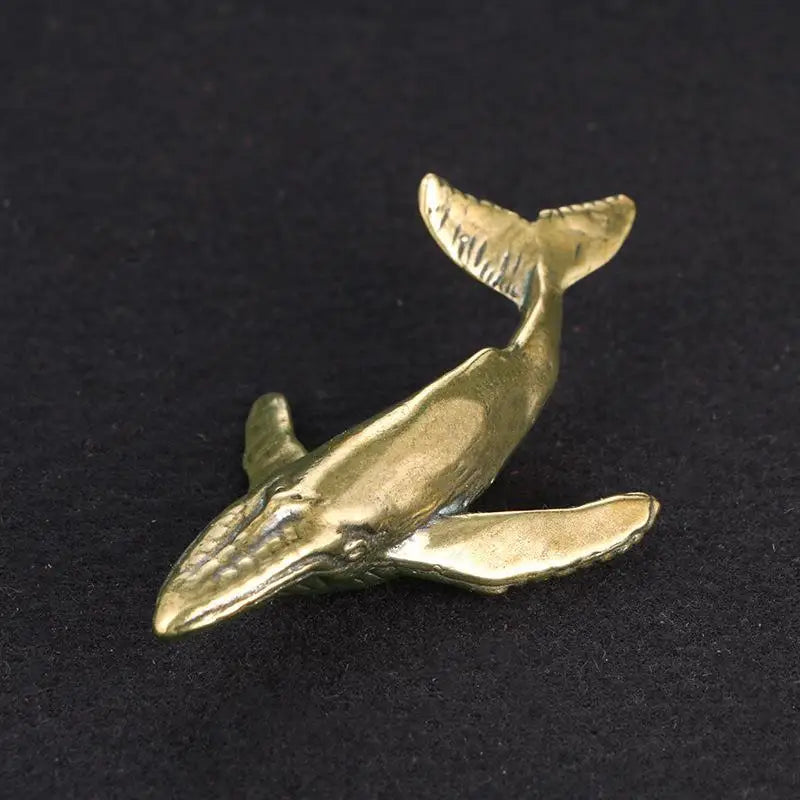 Mini Solid Brass Whale Statue – Vintage Rustic Sea Figurine