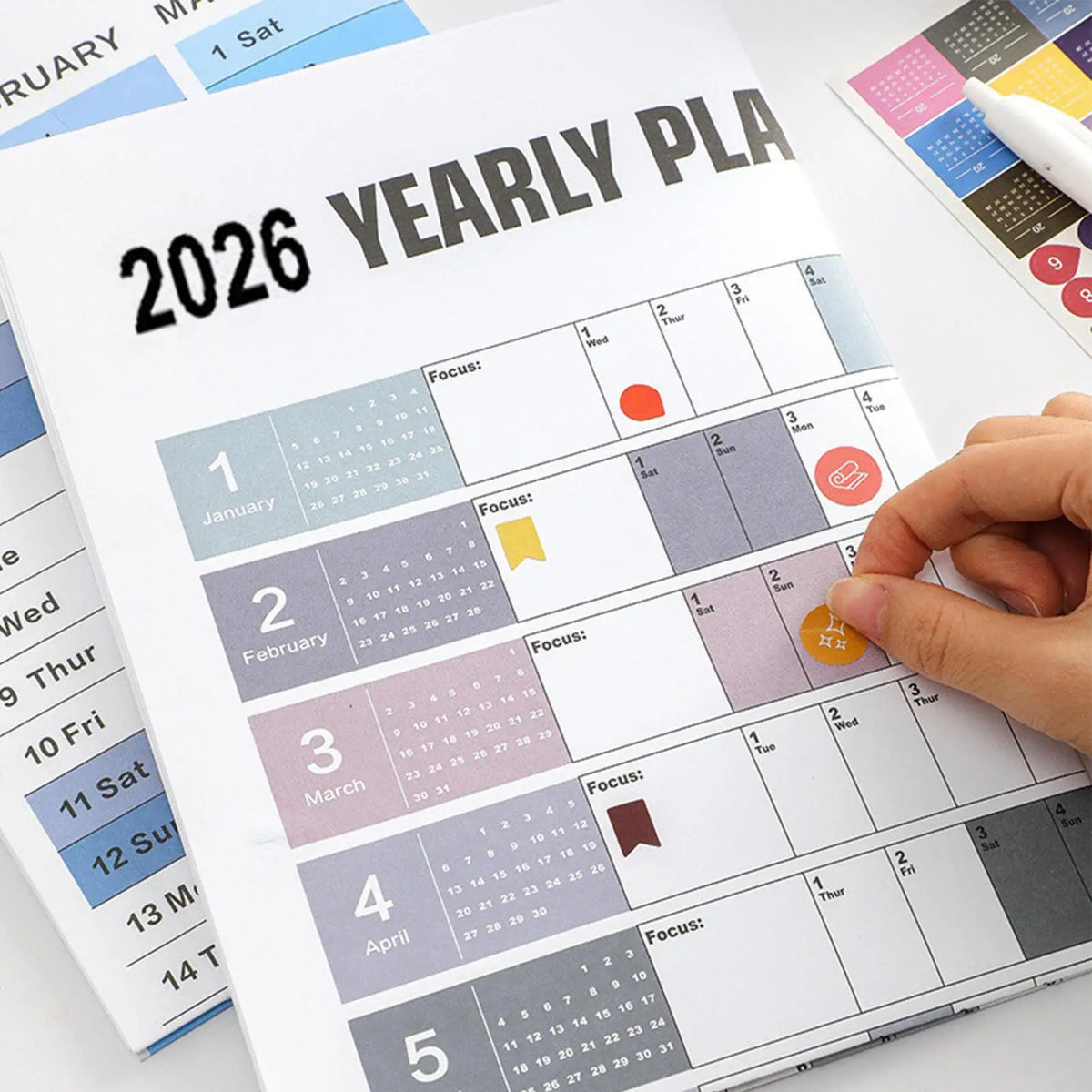 2026 Large Yearly Wall Calendar with Stickers | Home & Office