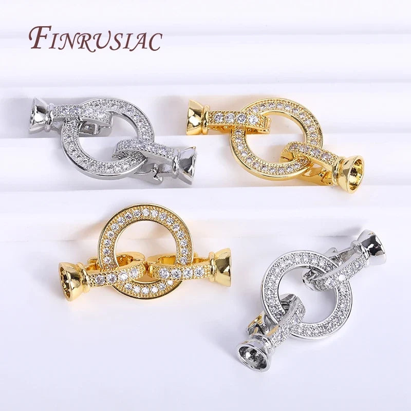 18K Gold Plated Zircon Lock Clasp for DIY Necklace Jewelry