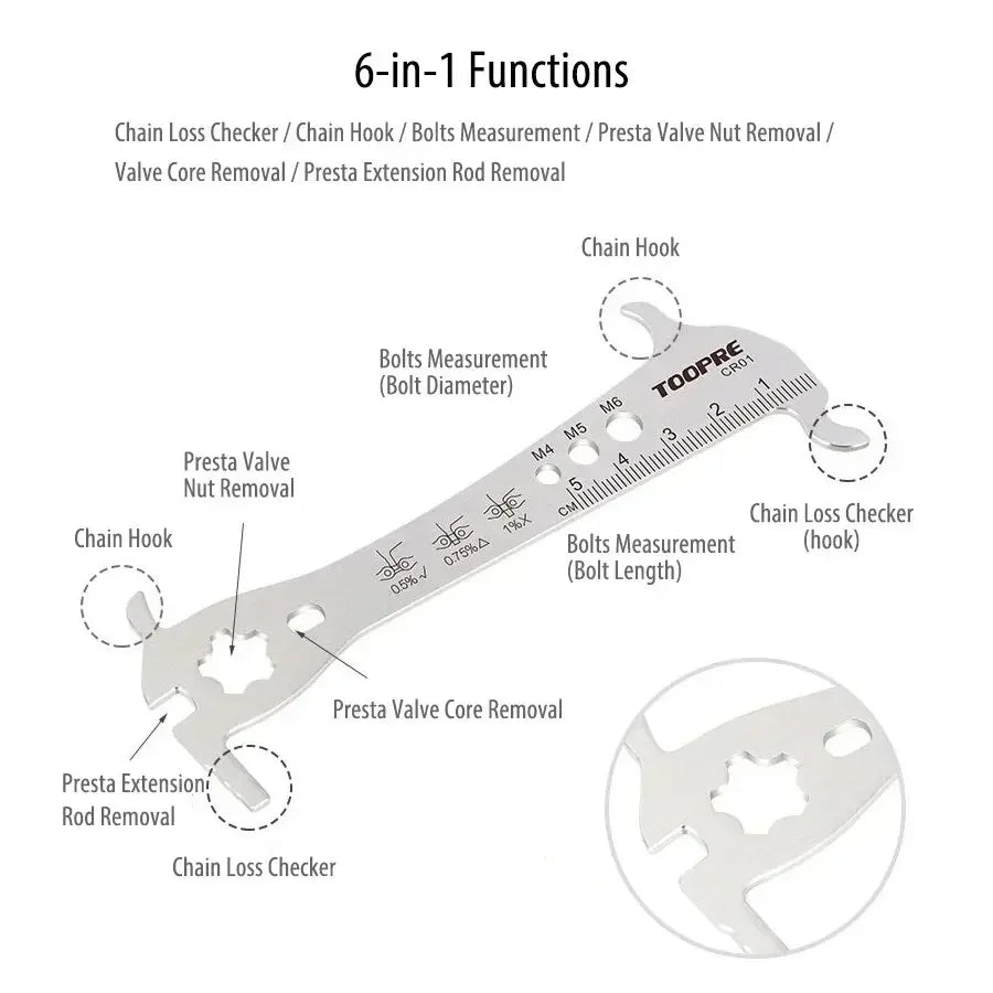 TOOPRE 6-in-1 Bike Chain Wear Checker Multi-Function Tool