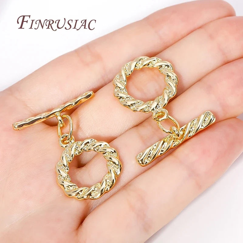 18K Gold Plated Twist Round Toggle Clasp | Brass OT Necklace
