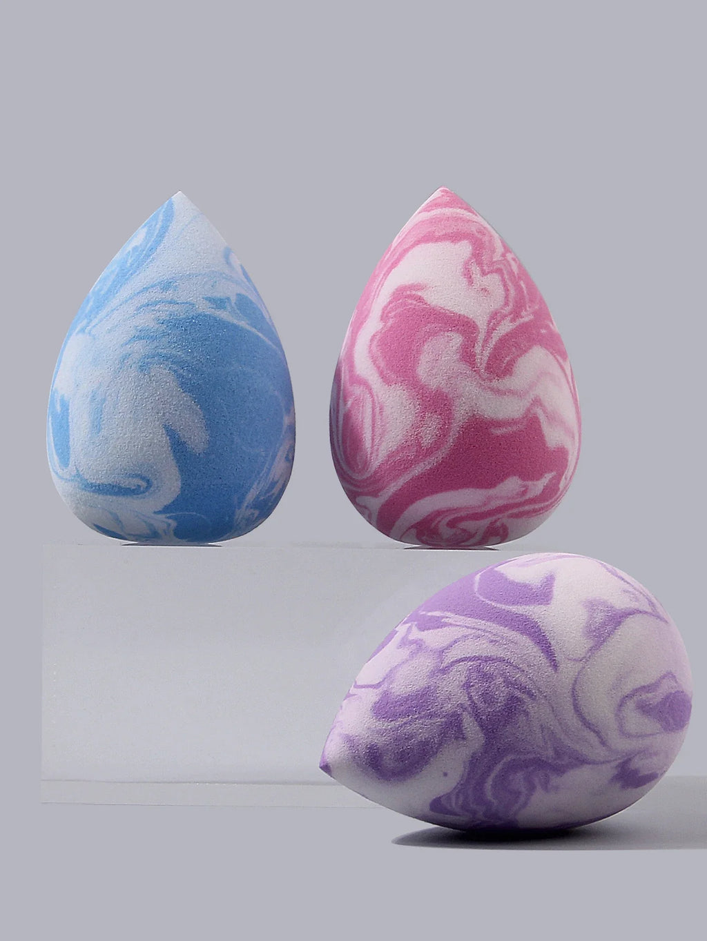 3-Pack Marble Makeup Sponge Eggs – Wet & Dry Foundation Puffs
