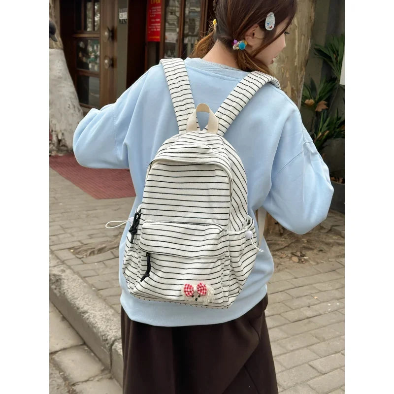 Korean Striped Large-Capacity Backpack | Cute Unisex School Bag