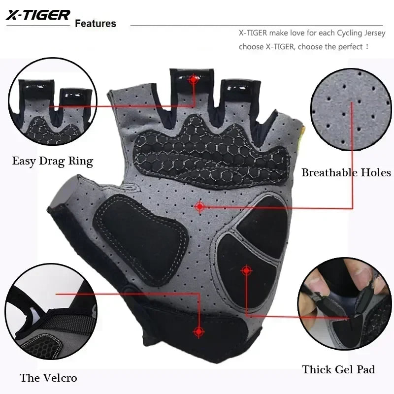 X-TIGER Half-Finger MTB Cycling Gloves | Anti-Slip Breathable