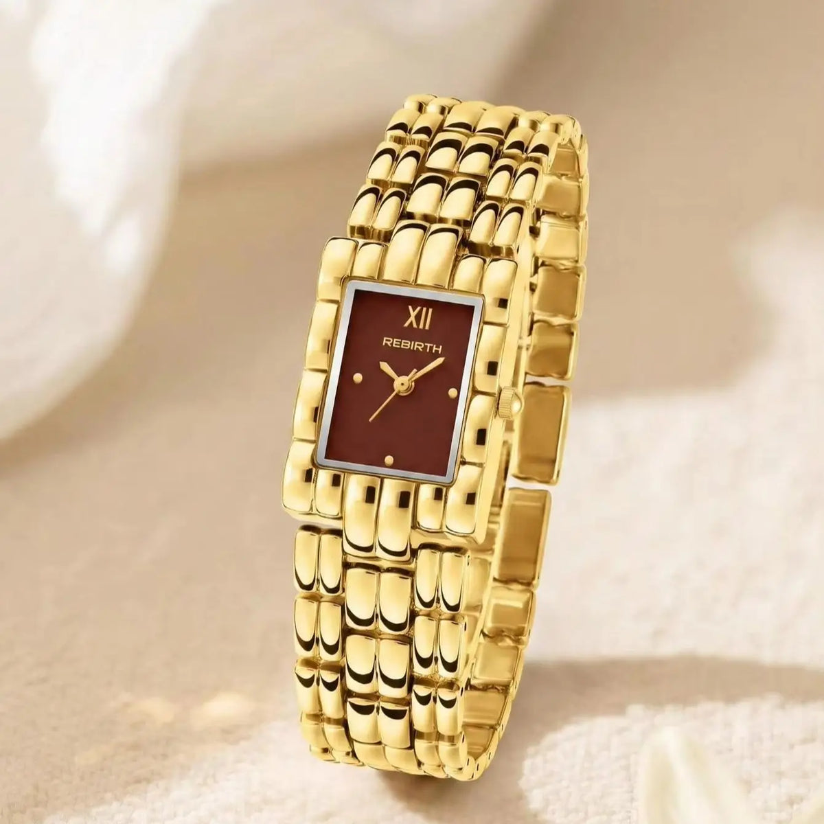 REBIRTH Vintage Square Women's Quartz Watch | Gold Chain Strap
