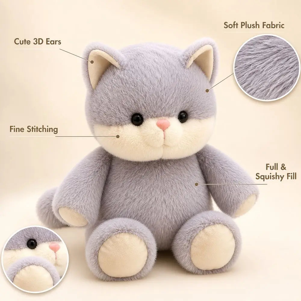 Soft Cat Stuffed Animal Plush Pillow – Cute 17.7" Cuddle Toy