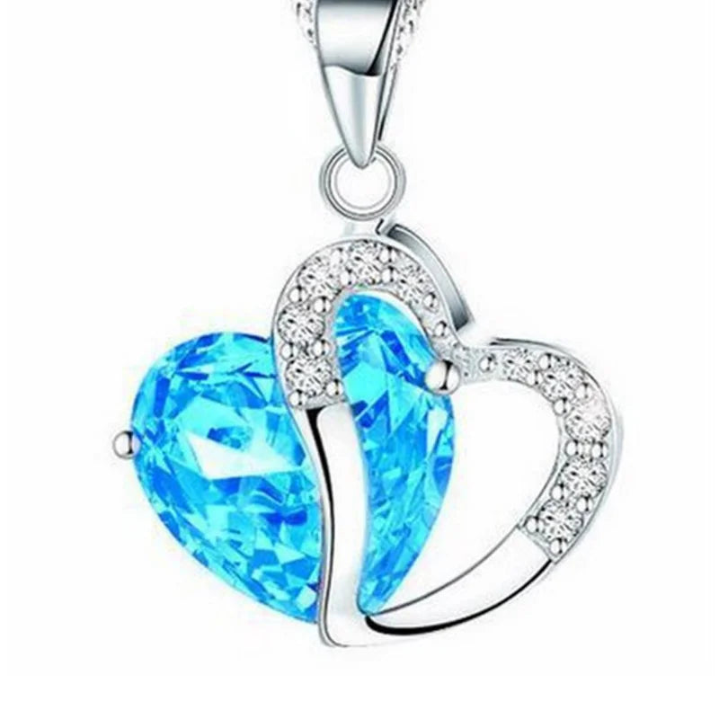 Women's Heart Crystal Rhinestone Silver Pendant Necklace