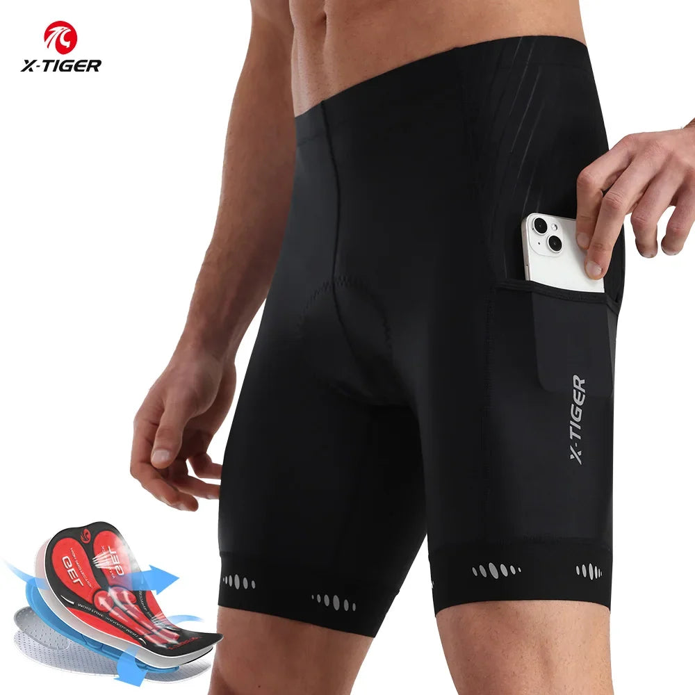 X-TIGER Men's Gel Padded Cycling Shorts | Reflective MTB Bike