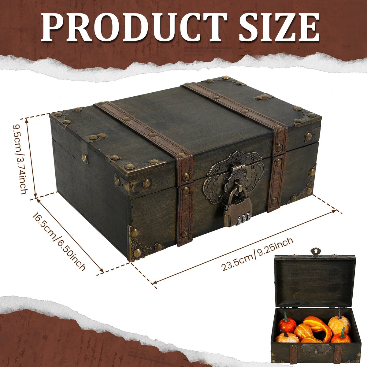 Vintage Wooden Jewelry Box with Combination Lock | Treasure Chest