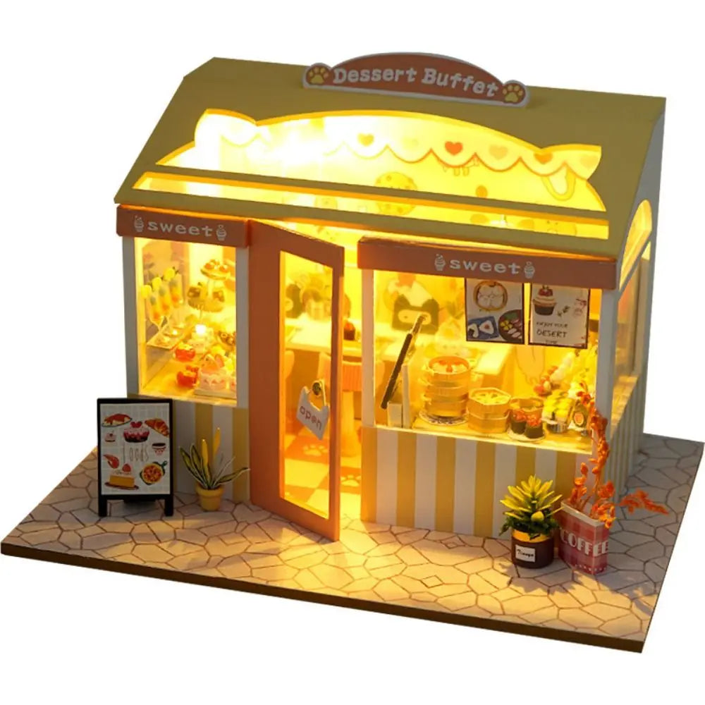 Japanese DIY Dollhouse Kit – Sushi Flower Shop with LED Lights