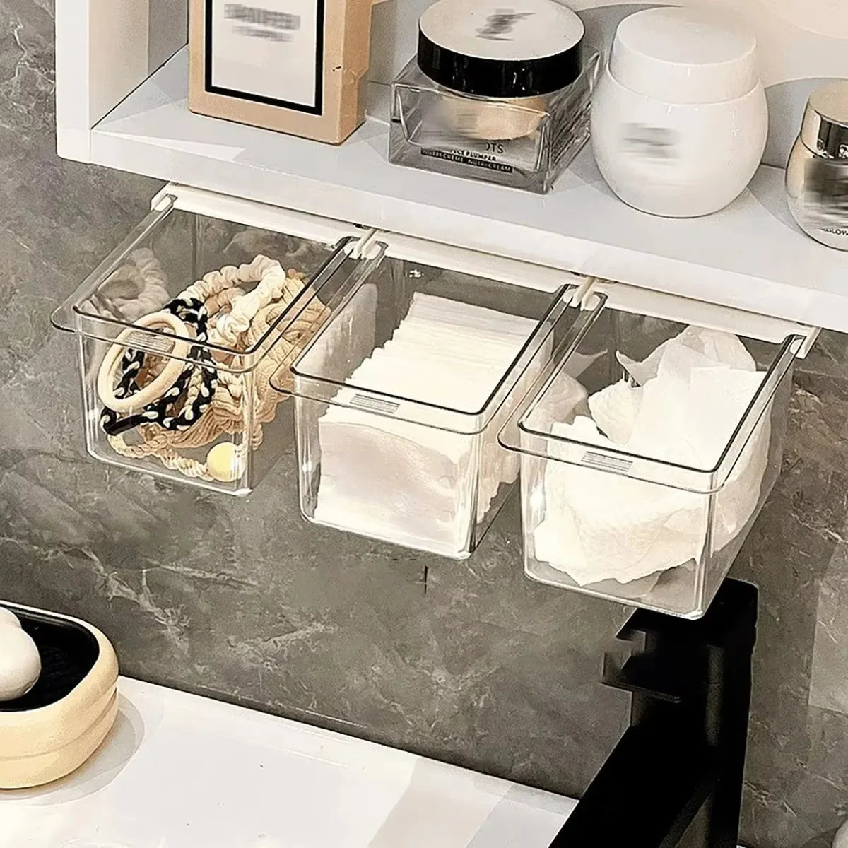 Transparent Pull-Out Bathroom Drawer Makeup Organizer