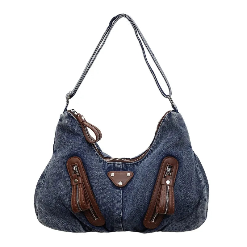 Y2K Denim Shoulder Bag Large Tote Commuter Handbag | Nixie