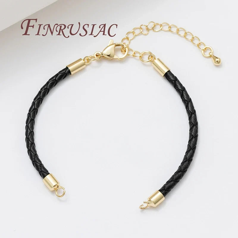 18K Gold Plated Leather Cord Chain with Lobster Clasp | DIY Bracelet