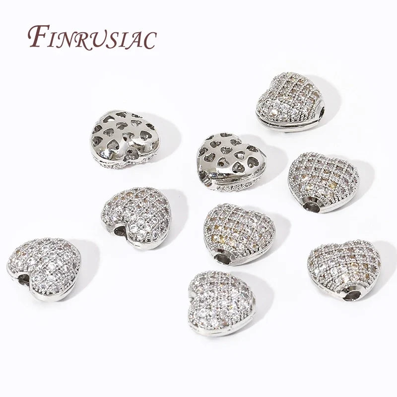 18K Gold Plated Zircon Heart Spacer Beads | DIY Jewelry