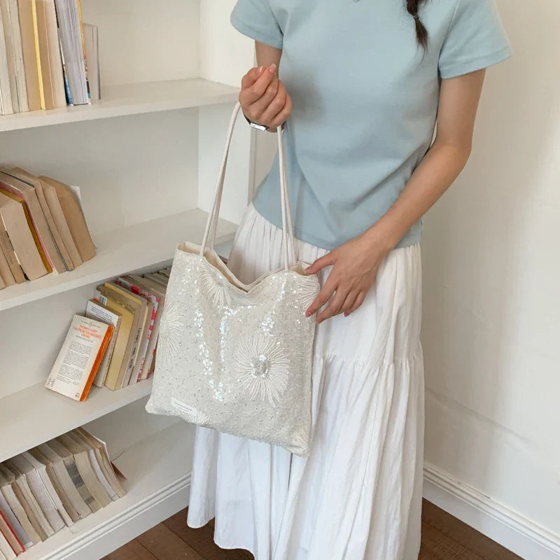 Women Floral Canvas Tote Bag – Large Capacity Shoulder Bag