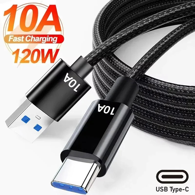 120W USB-A to USB-C Braided Fast Charge Cable 6A