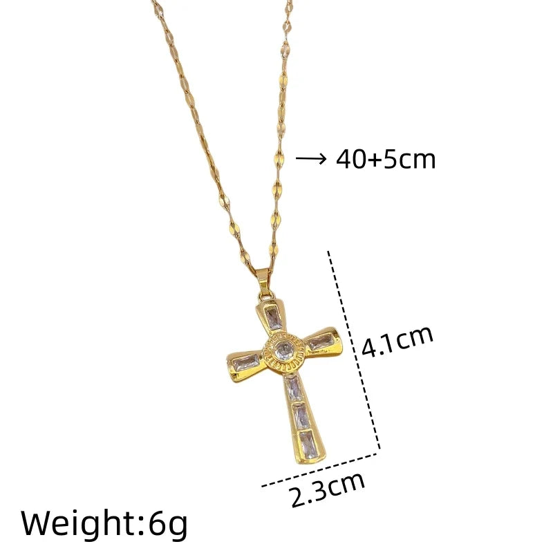 Women's Gold Cross Pendant Necklace – Stainless Steel Choker