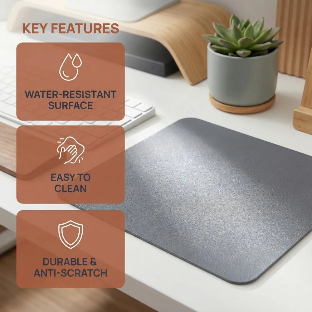 PU Leather Mouse Pad – Non-Slip Gaming Desk Mat | 250×210mm