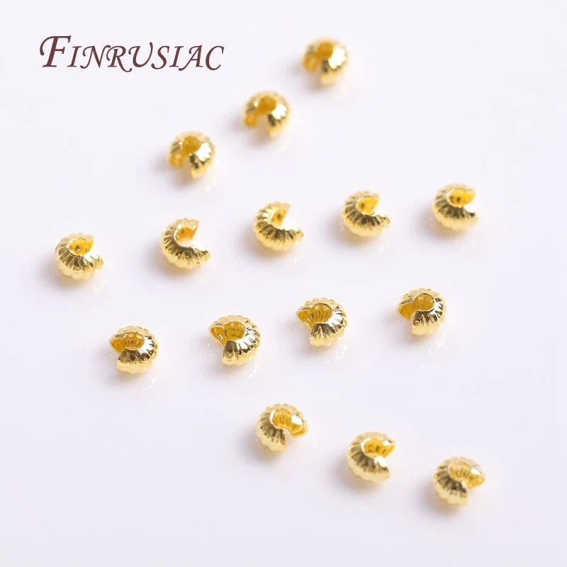 4MM Gold Plated Crimp Bead Covers | Strip Pattern DIY Findings
