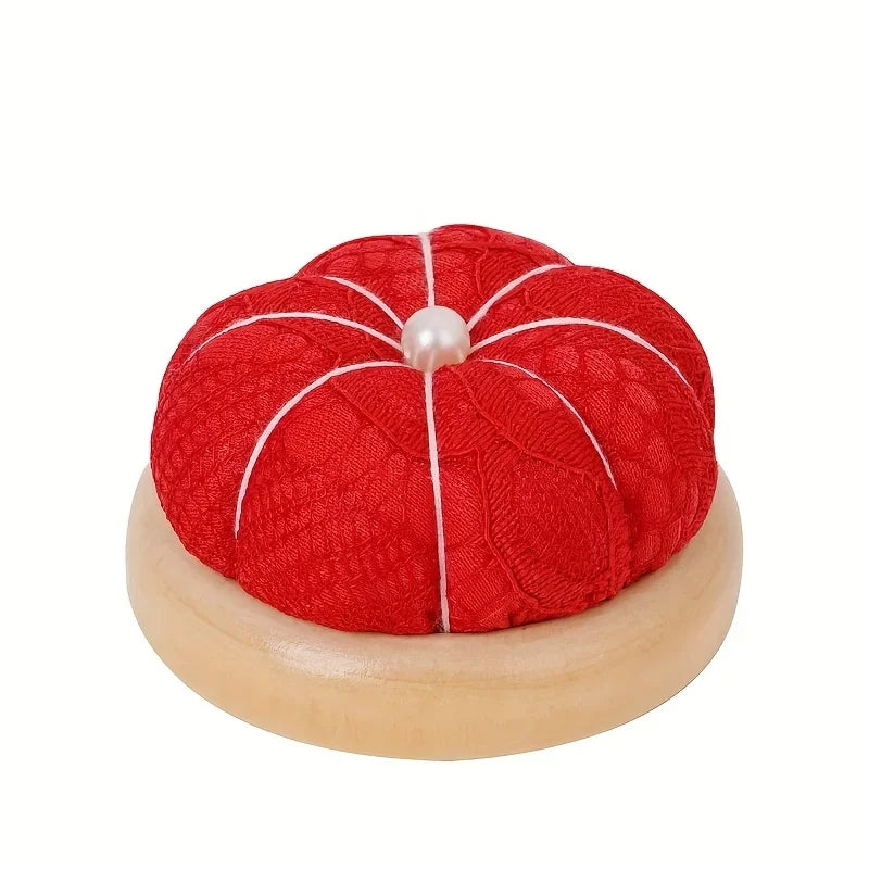 Pumpkin Lace Pincushion Wooden Base – Needle Organizer