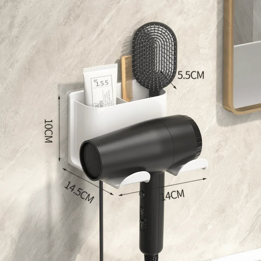 Wall Mounted Hair Dryer Holder with Organizer Compartments