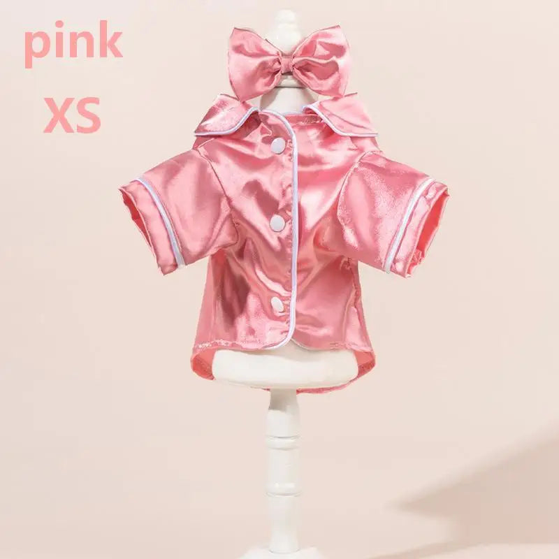 Satin Dog Pajamas Set with Bow Headband | Soft Pet Sleepwear