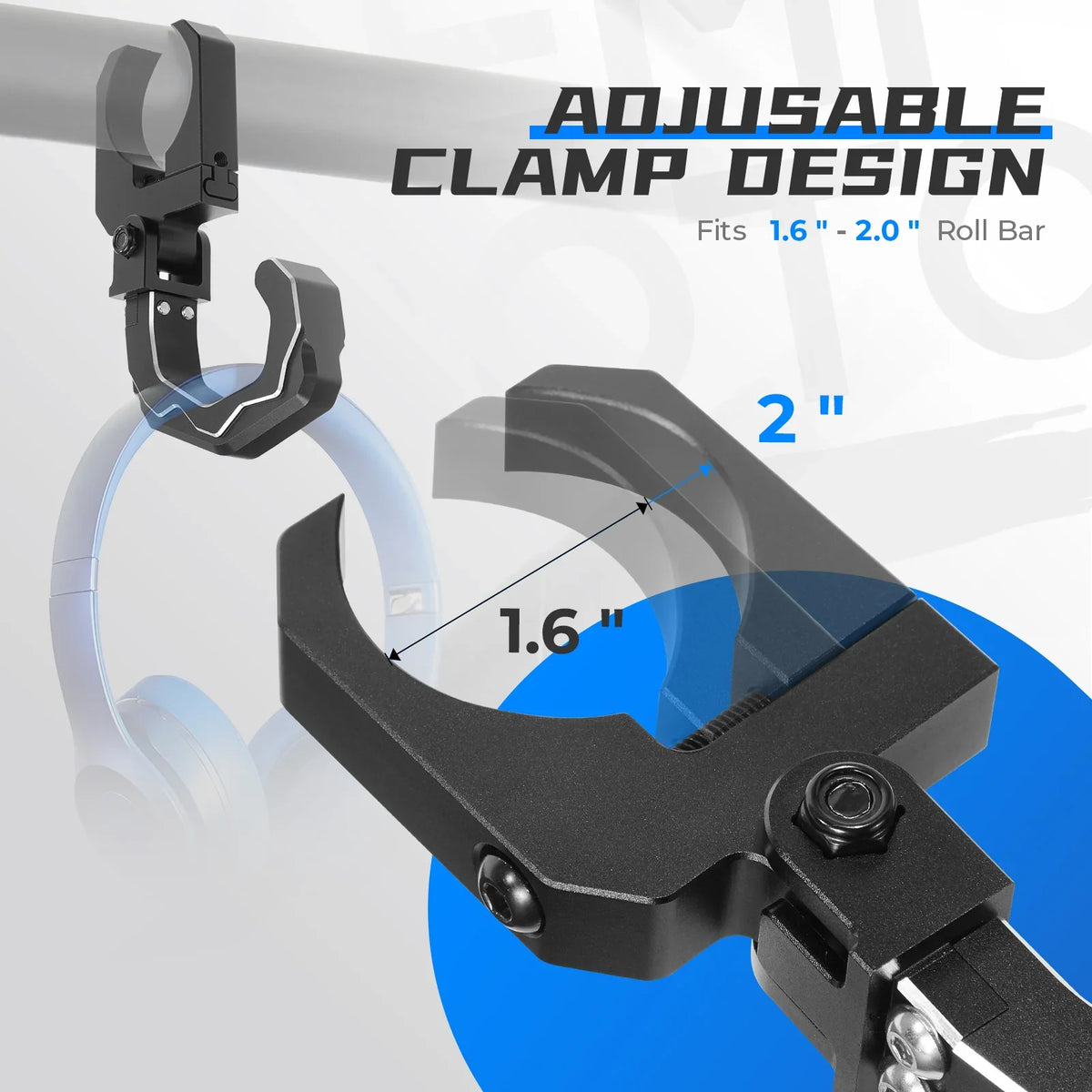 UTV Roll Cage Helmet Hook – Aluminum, Fits 1.6"–2" Roll Bars