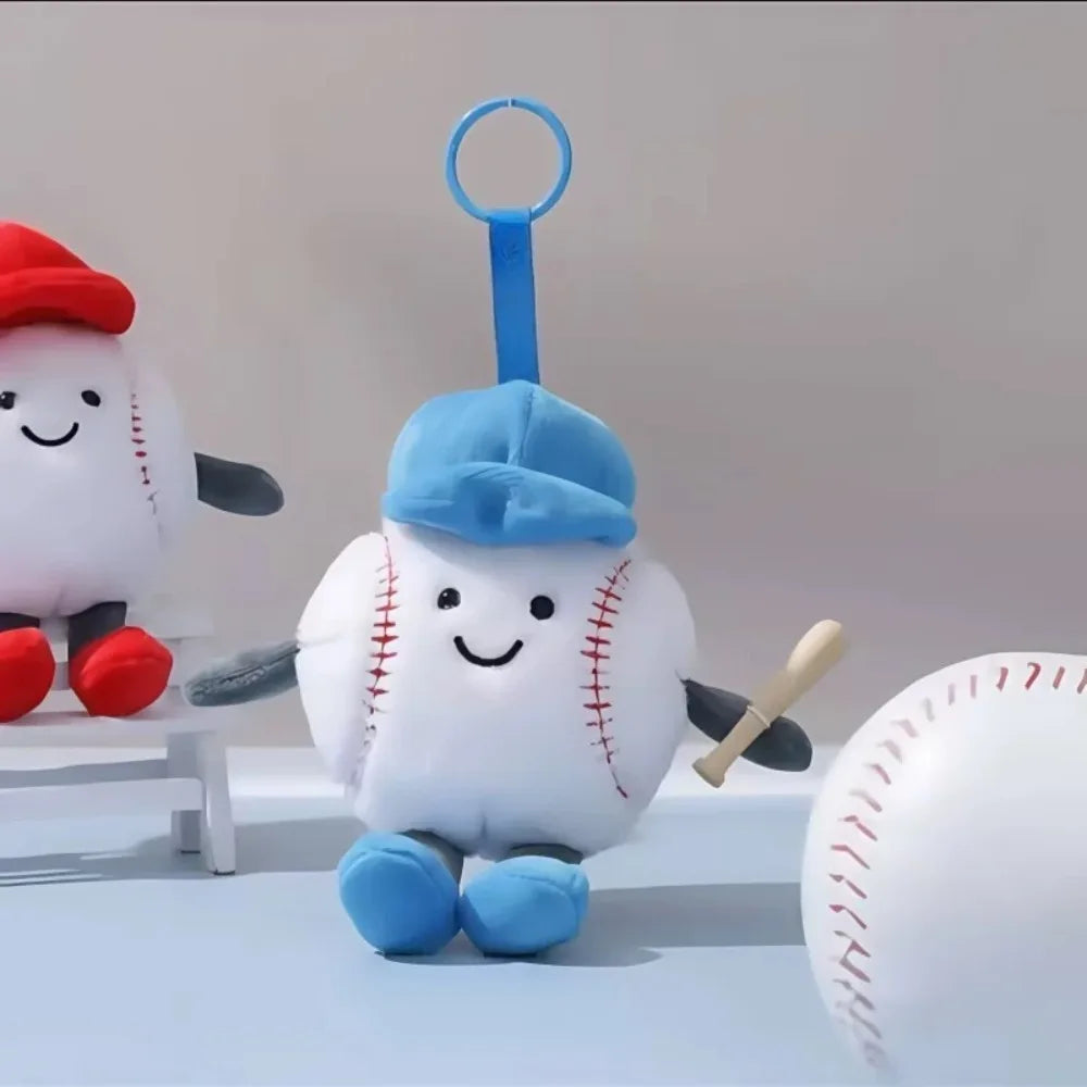 Sports Ball Plush Toy Pendant – Smiling Face Keychain Doll Gift