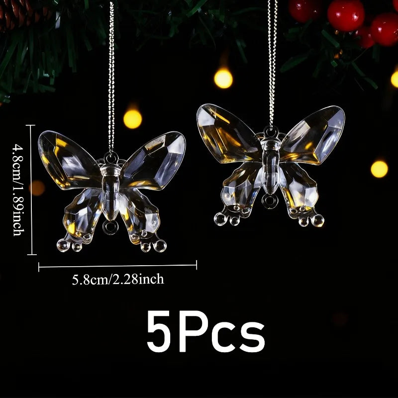 5PCS Acrylic Crystal Angel Wings Christmas Ornaments