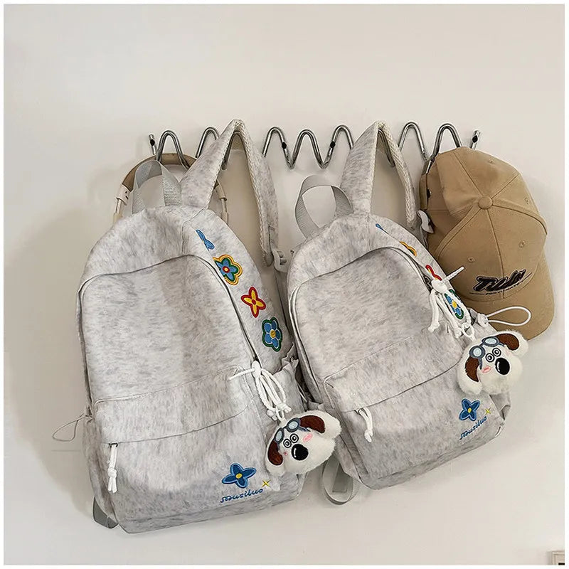 Japanese Snowflake Embroidered Canvas Backpack | Aesthetic Bag