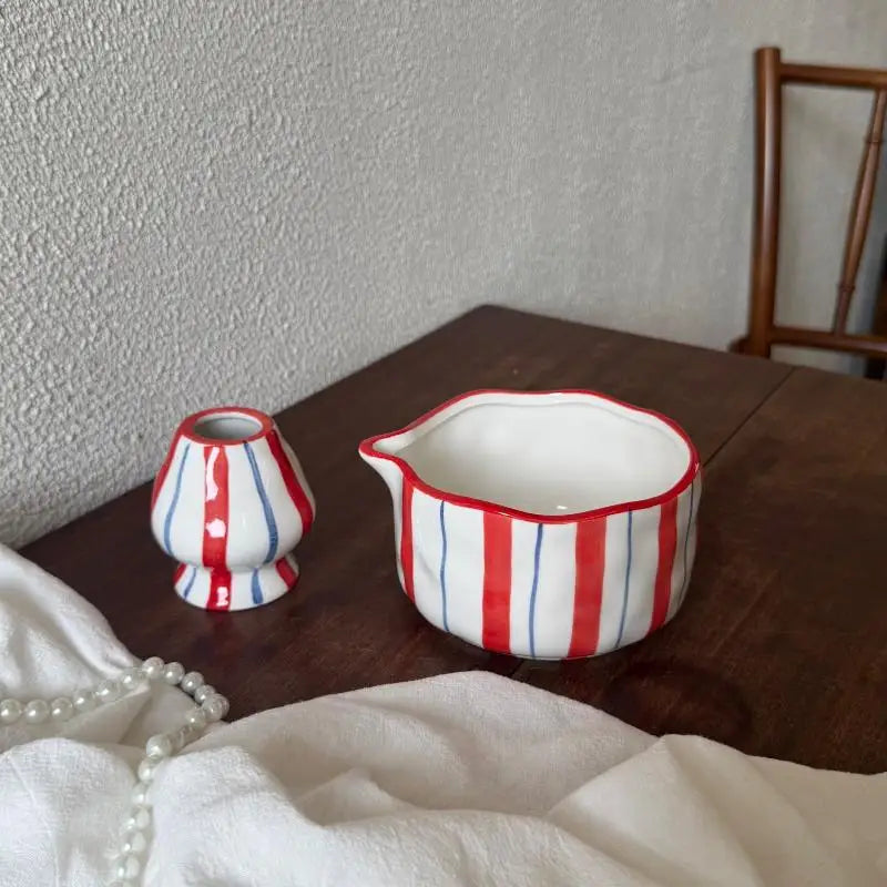 Handcrafted Ceramic Mixing Bowl Set with Pour Spout & Insert