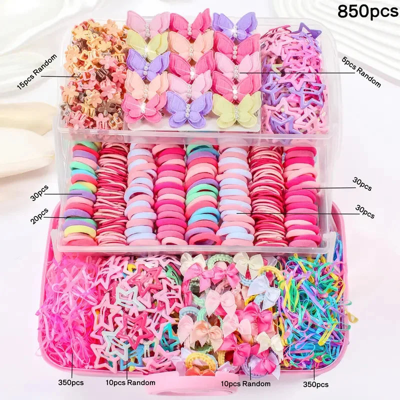 850PCS Girls Grosgrain Ribbon Hair Ties & Elastic Hair Bands