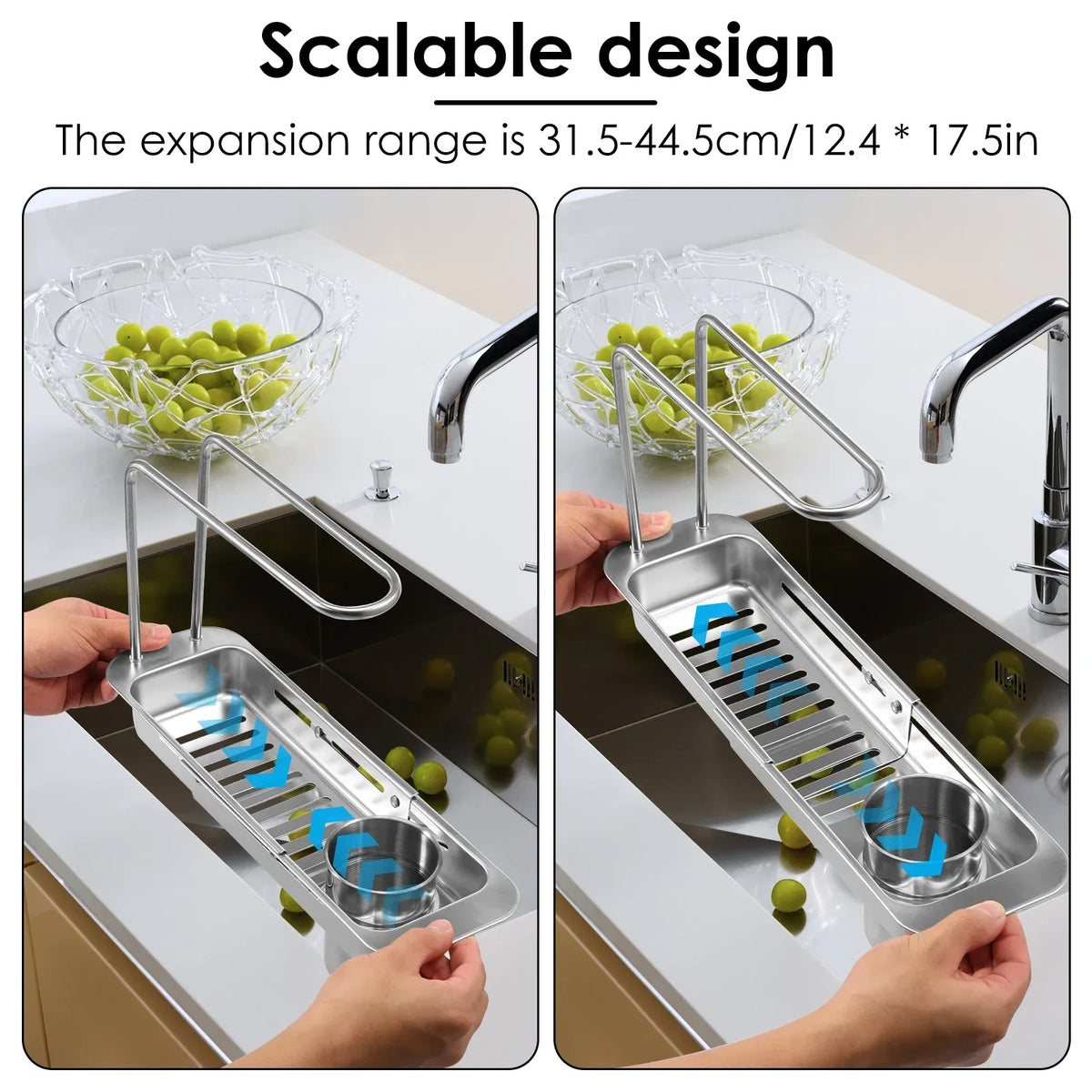 Telescopic Stainless Steel Sink Organizer Rack & Drain Basket