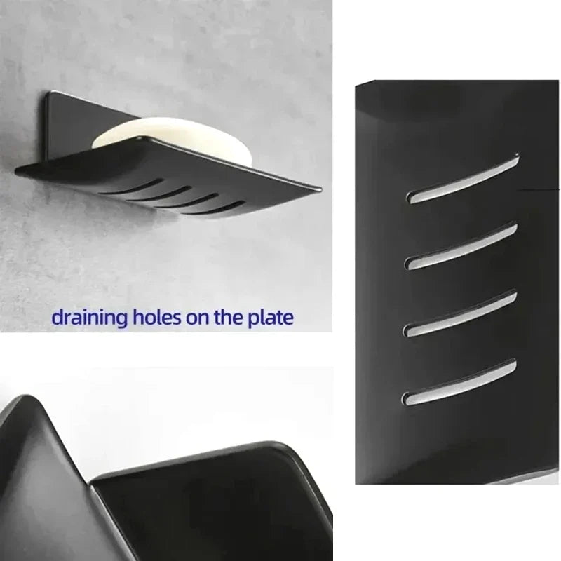 Wall Mounted Carbon Steel Soap Tray with Drainage – Black